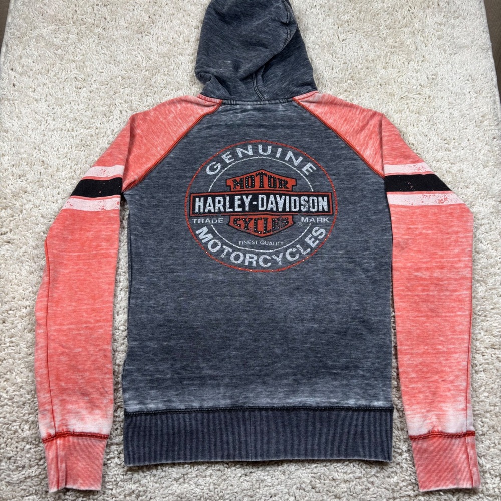 Harley-Davidson Hoodie Women S Gray Orange Burnout Rhinestone Full Zip NWT - Picture 10 of 10